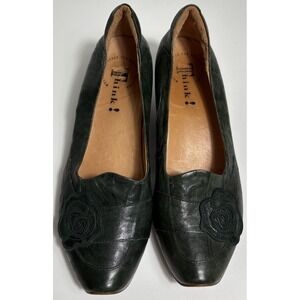 Think! Womens Italian Leather Pumps Green Size‎ 41 Classic Flower Design Nature